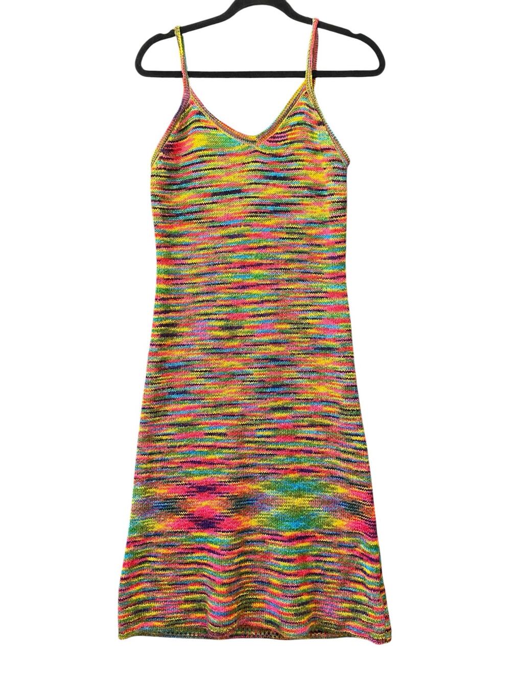 Cider Kidcore Rainbow Space Dye Knit Slip Dress Medium Y2K Festival Cami Midi